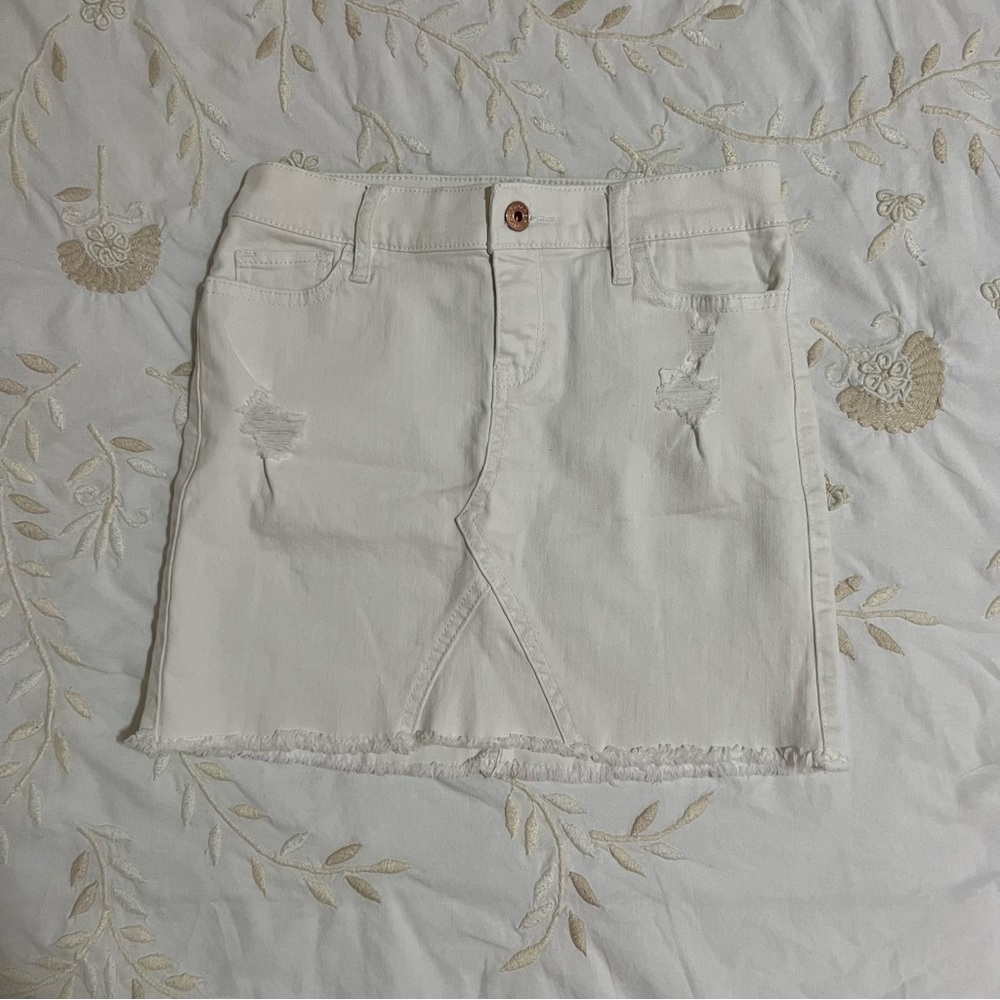 Abercrombie Kids White Denim Distressed Skirt, 11/12